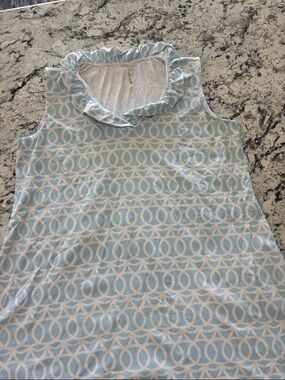 Lulu-B Light Blue and White Sleeveless Ruffle Neck Mini Dress